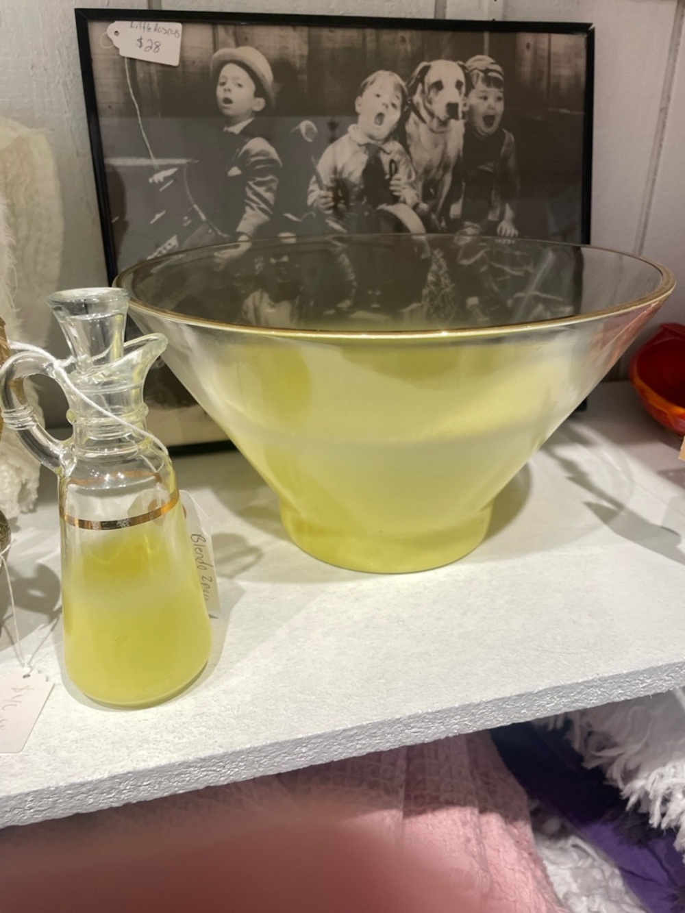 Vintage Blendo Yellow Glass Serving Bowl with Matching Cruet